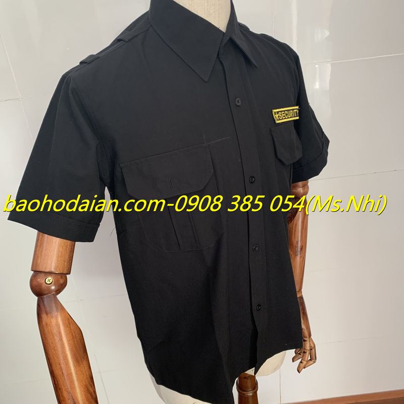 Áo vệ sĩ tay ngắn màu đen vải kate ford thấm hút mồ hôi kèm 2 logo vai ngực