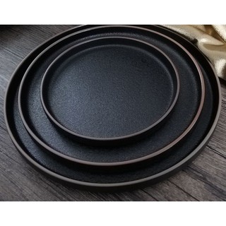Đĩa ăn bít-tết, đĩa ăn màu đen mờ, sứ cao cấp