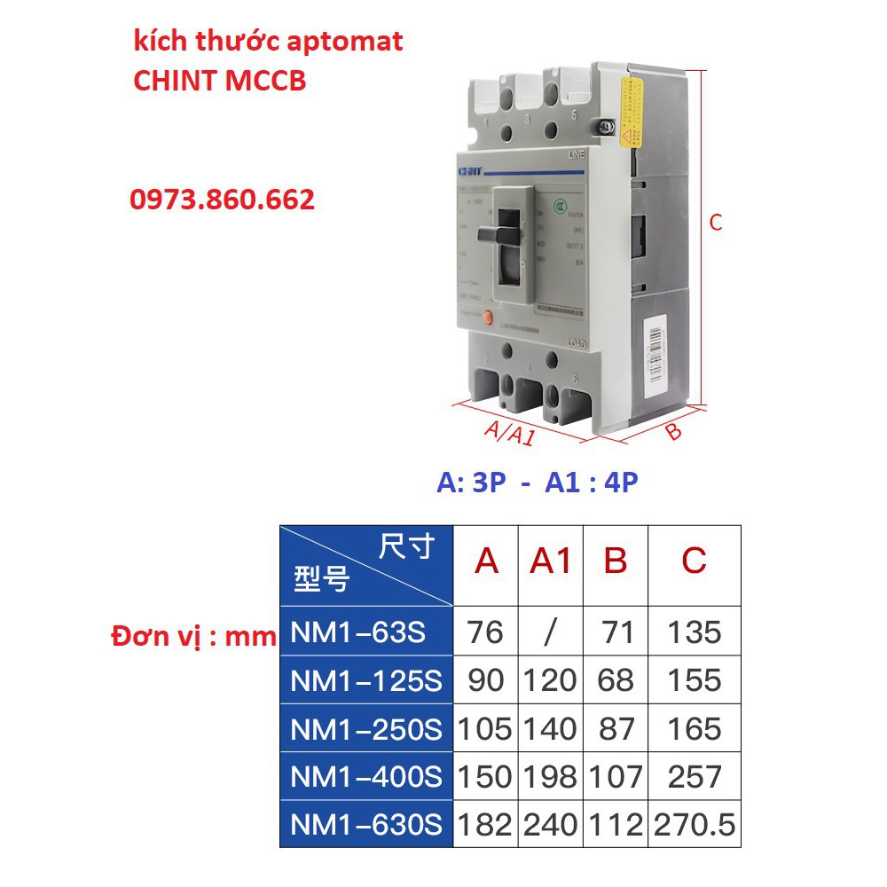Aptomat CHINT MCCB 3P/4P 100A, 125A - NM1-125S - Attomat 3 pha 100A -TBĐ