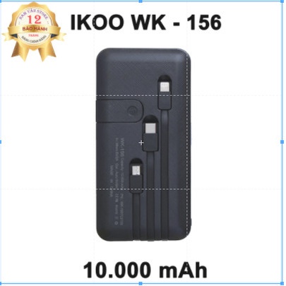 Pin Sạc Dự Phòng 3 Đầu Cáp Sạc IKOO WK-156 Dung Lượng 10.000 mAh - Hàng Chính Hãng