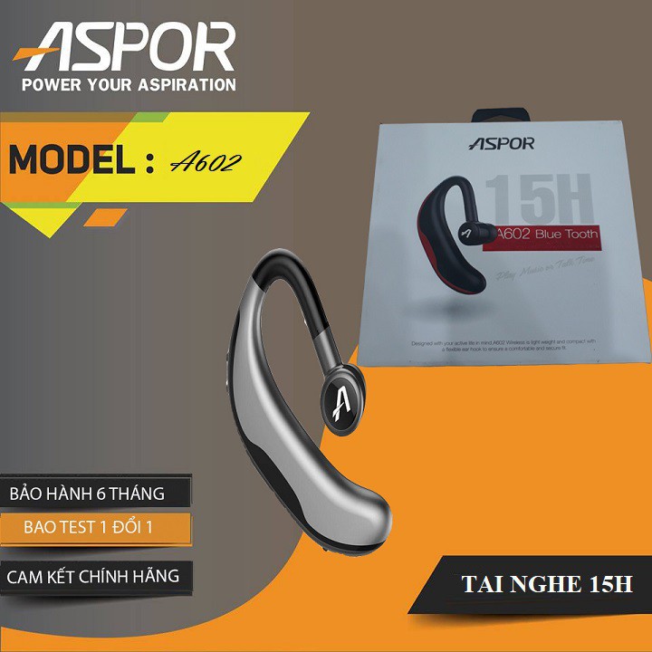 Tai Nghe Đàm Thoại Bluetooth 15H Aspor A602- Khử Nhiễu, Lọc Tiếng Ồn, Chính Hãng Aspor