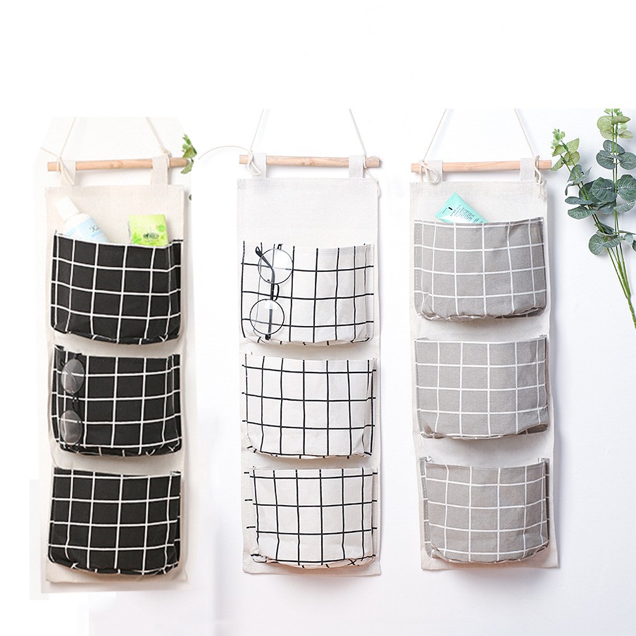 HCM - Bộ túi 3 ngăn treo tường kiểu Nhật họa tiết caro