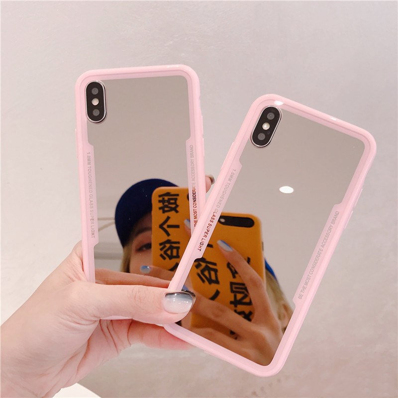 Ốp điện thoại Silicon TPU mềm chống sốc có gương trang điểm màu hồng cho iPhone 11 Pro XS Max XR X 7 8 6s Plus