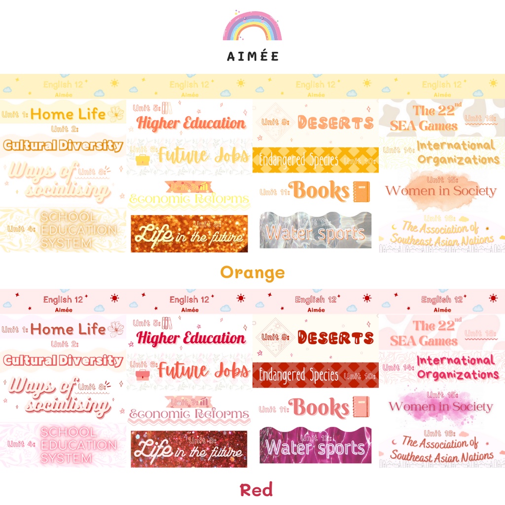 Sticker tiếng anh 12, tiêu đề tiếng anh 12  | AIMÉE