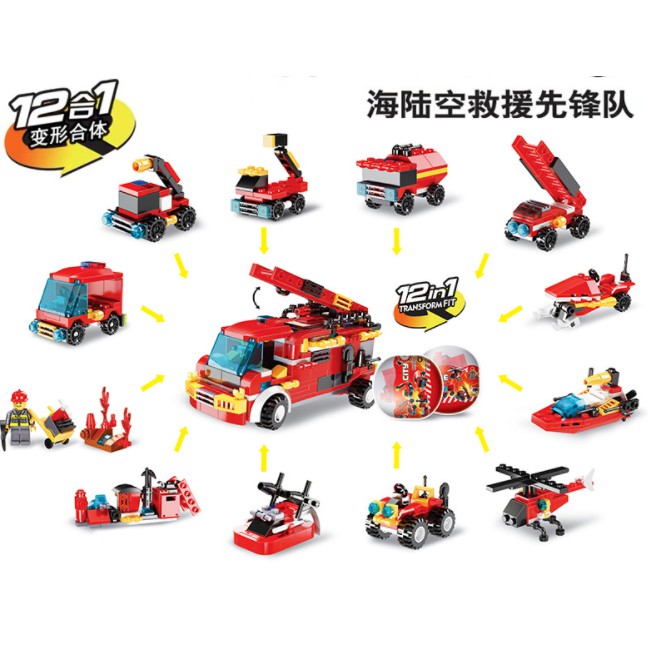 🧩 LEGO ĐỒ CHƠI LẮP RÁP 12 QUẢ TRỨNG XE MÁY BAY CỨU HỎA 12 TRONG 1