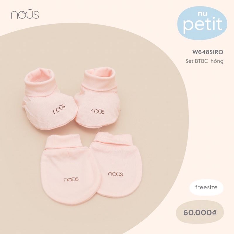 Combo 1 đôi bao tay + 1 đôi bao chân + 1 mũ Nous màu hồng nhạt pastel