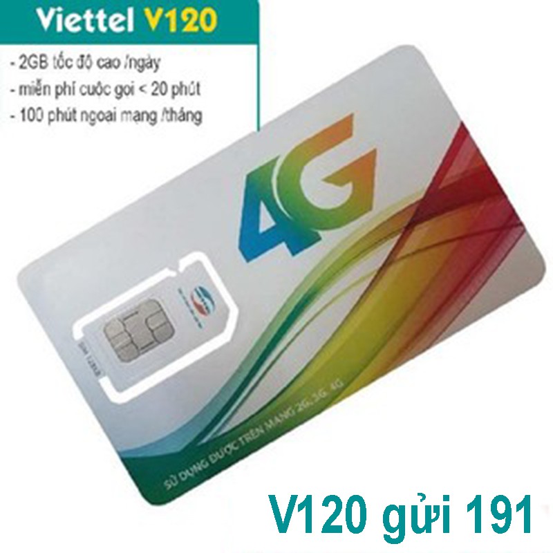 Sim 4G Viettel V120 khuyến mãi 60GB/Tháng, Gọi nội mạng Miễn Phí