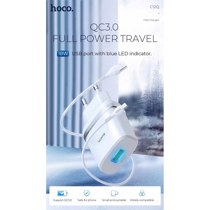 ✔️HÀNG CHÍNH HÃNG✔️Com bo trọn Bộ sạc Hoco C12Q hỗ trợ Quick Charge 3.0 18W kèm cáp Micro USB -Bảo hành 12 tháng