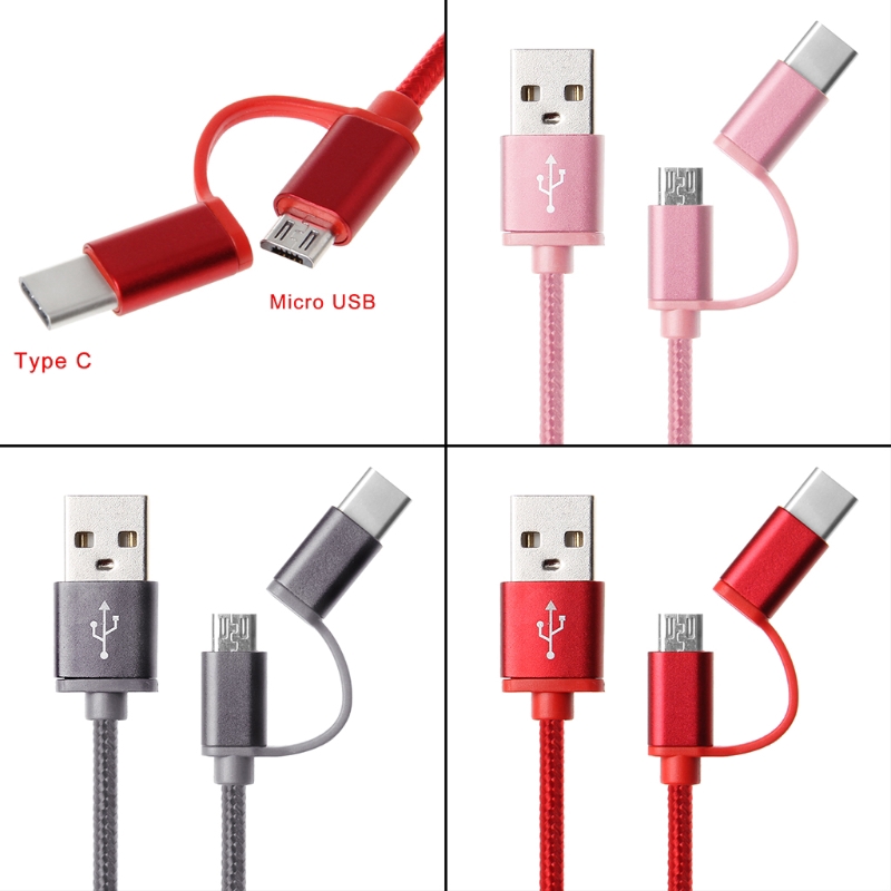 Dây cáp sạc nhanh 2 trong 1 đầu cắm Usb 2.0 sang Usb 3.1 Type C Micro Usb