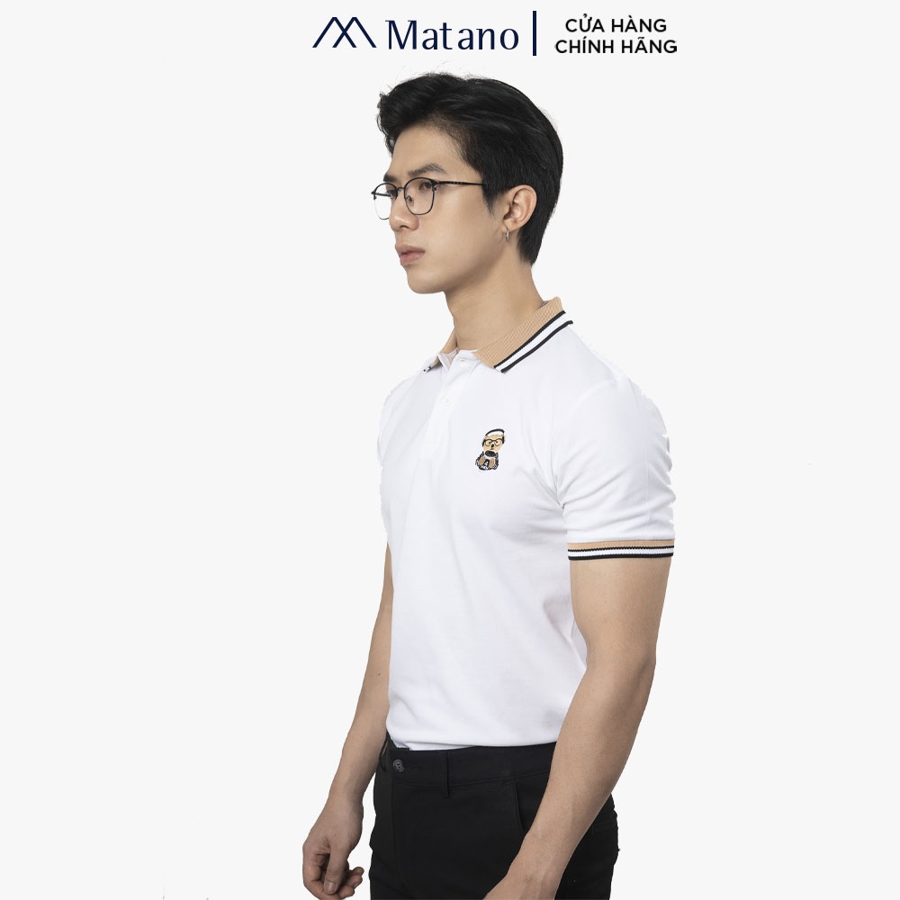 Áo polo nam thêu gấu MATANO PO048 tinh tế, cổ bẻ dệt sọc, vải cá sấu thấm mồ hôi, thoáng mát, co giãn, thanh lịch