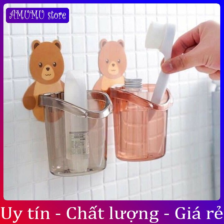 [Vỡ hoàn tiền ngay]Cốc gấu đựng bàn chải kem đánh răng, Cốc gấu dán tường siêu dính