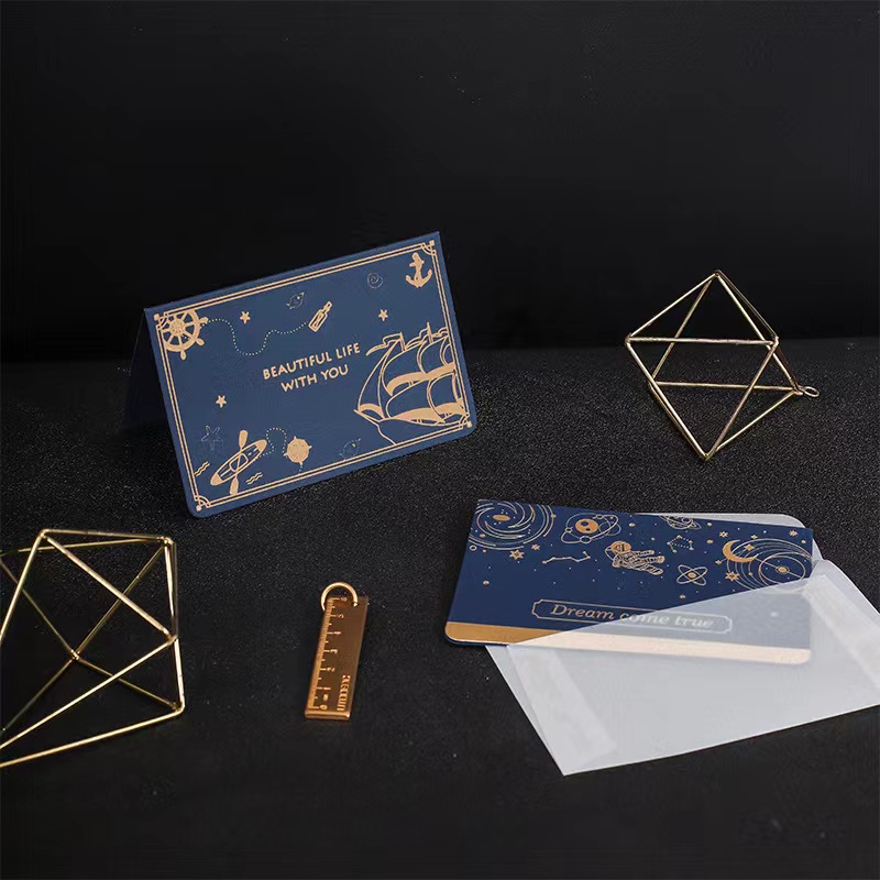 [Cois N] Set 1 Thiệp Chúc Mừng Năm Mới Màu Xanh Dương Ánh Đồng Phong Cách Hàn Quốc Sáng Tạo Cao Cấp