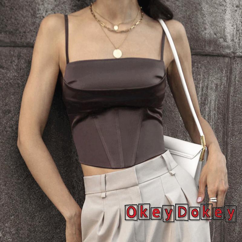 Áo Tank Top Cổ Vuông Không Tay Vạt Chéo Lưng Phong Cách Đường Phố Dành Cho Nữ ODokey