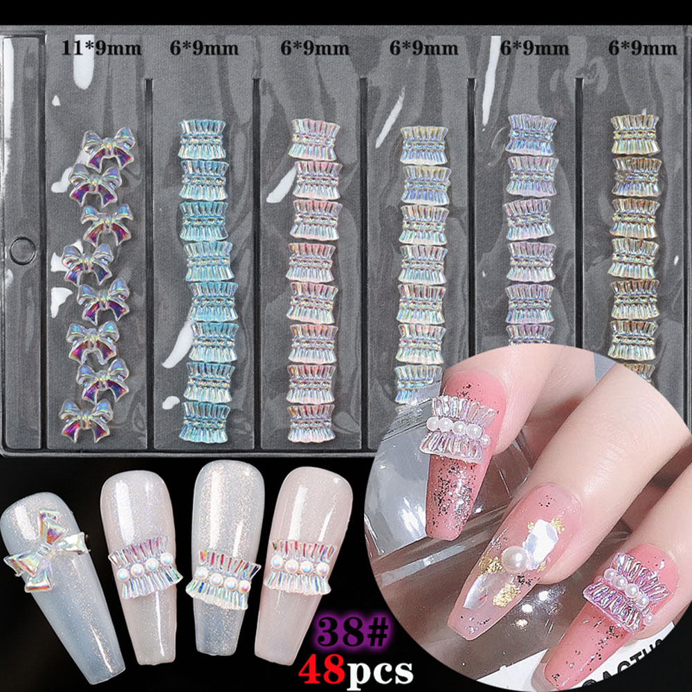 [Hàng mới về] Bộ 48 phụ kiện trang trí móng tay nghệ thuật hình nơ đính đá 3D xinh xắn