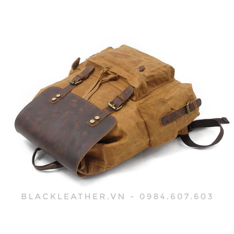 Ba lô , túi Vintage vải canvas sáp dầu, da bò sáp - BL04
