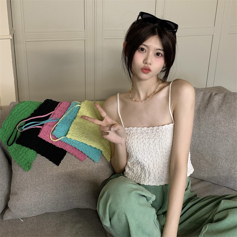 DUNEA Áo Croptop Hai Dây Màu Trơn Ngọt Ngào Thời Trang Mùa Hè Cho Bạn Gái