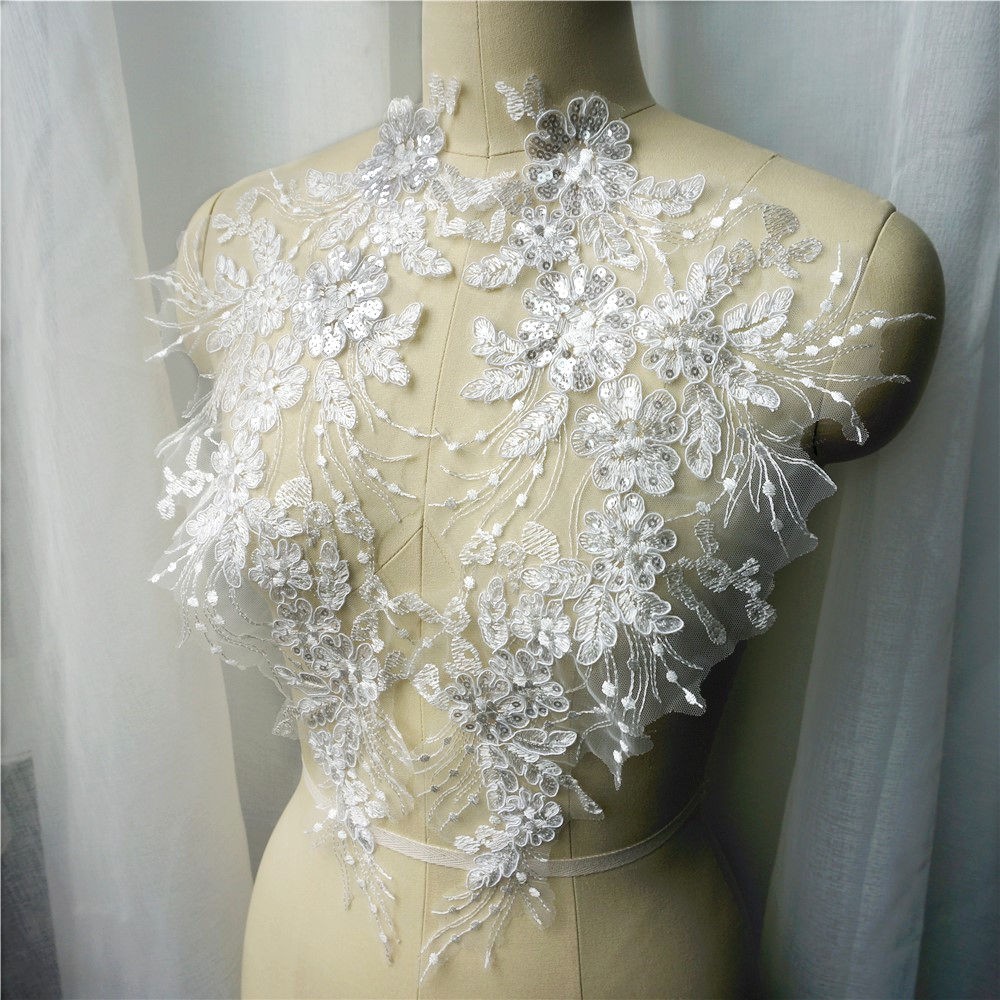 Set 2 / 2 Miếng Ren Hoa Thêu Trang Trí Cổ Áo Thủ Công diy Đa Ứng Dụng