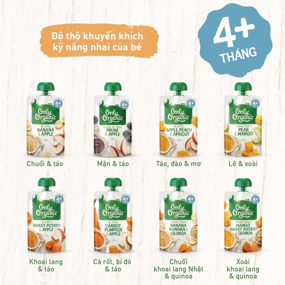 (4M+) Hoa Quả Nghiền Hữu Cơ Only Organic Nhiều Vị