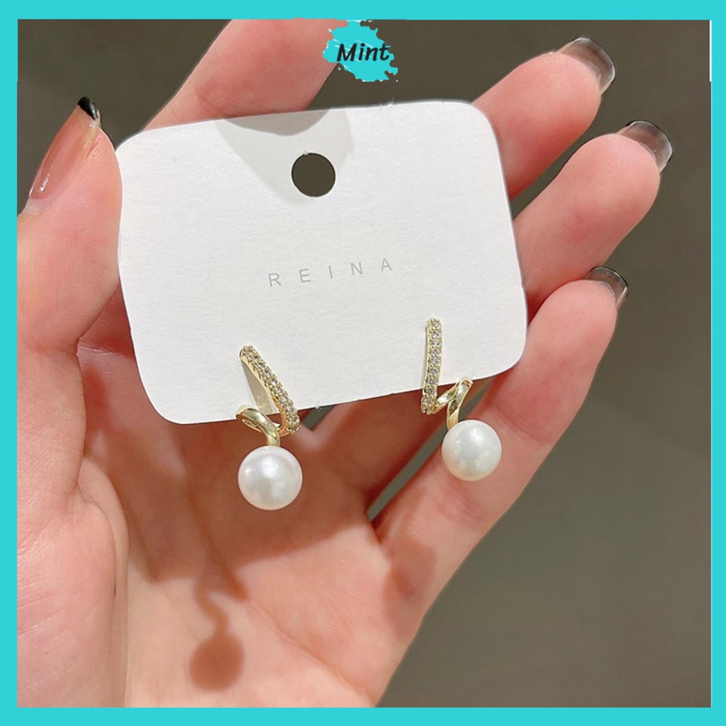 Bông Tai Nữ ❤️KHÔNG GÂY DỊ ỨNG❤️ Khuyên Tai Dáng Xoắn Đính Ngọc Trai Nhân Tạo Chuôi Bạc S925 Phong Cách Hàn Quốc