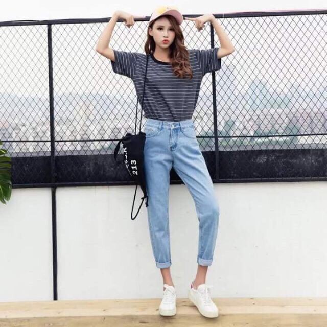 [Size 30-36] Quần Baggy Jeans Xanh Nhạt Trơn, Không Co Giãn, Form Đẹp