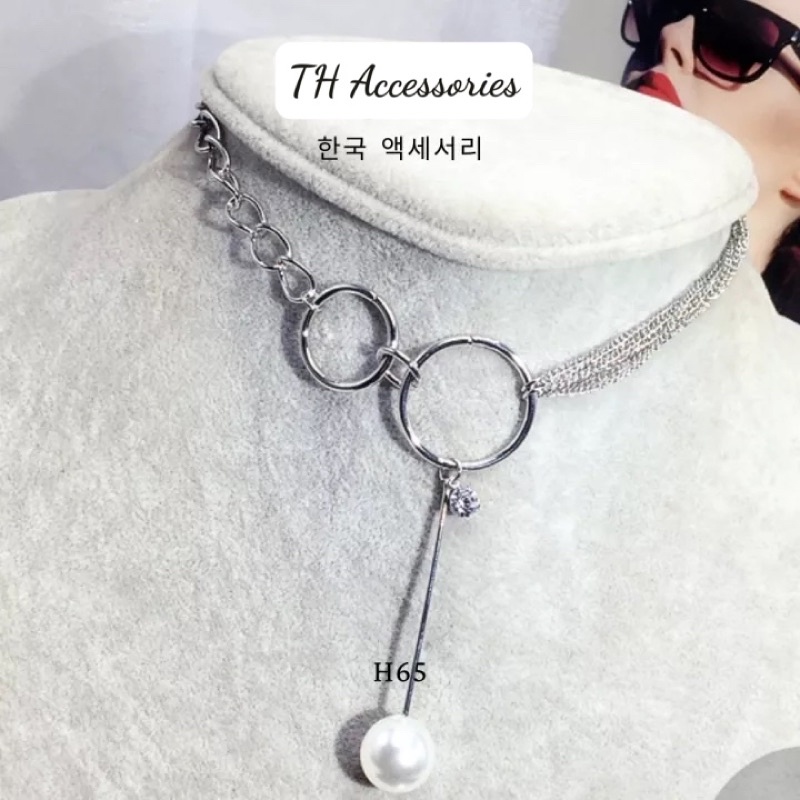vòng cổ chocker mạ bạc cao cấp đính hạt ngọc nhân tạo phong cách hàn quốc TH91666