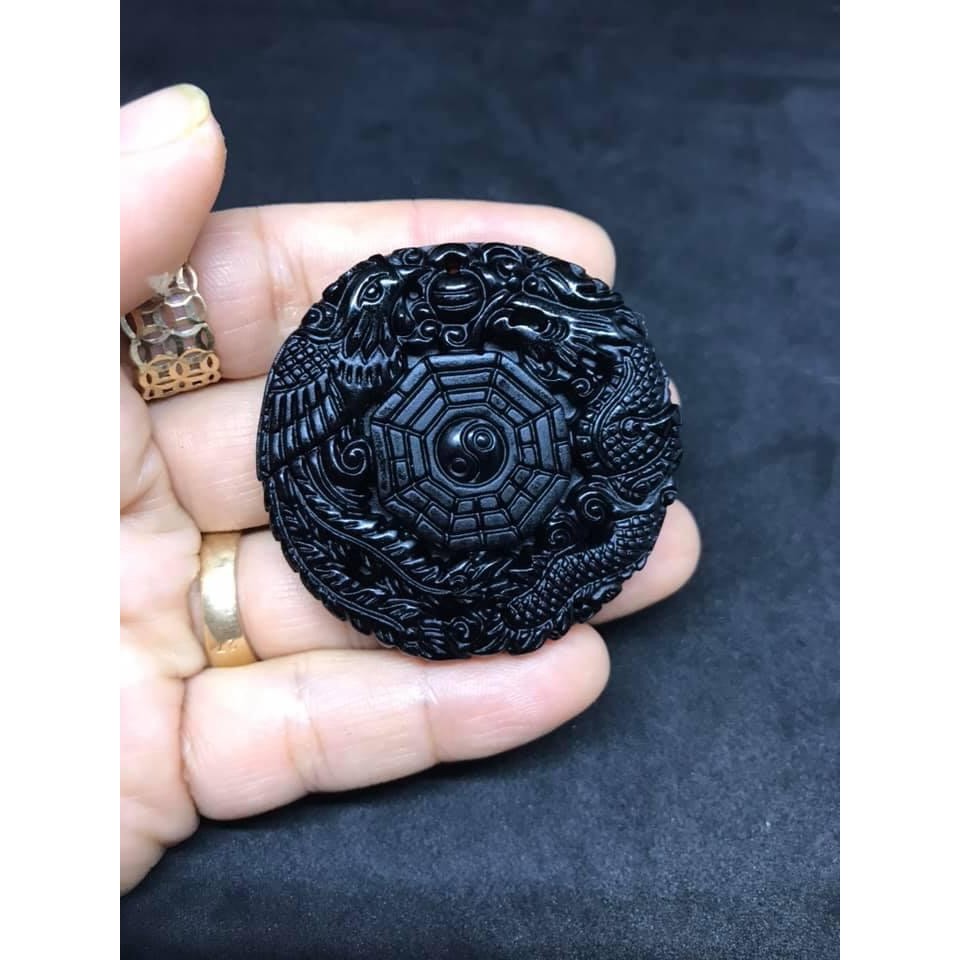 MẶT DÂY CHUYỀN UYÊN ƯƠNG LONG PHỤNG BÁT QUÁI Obsidian - TẶNG KÈM DÂY ĐEO