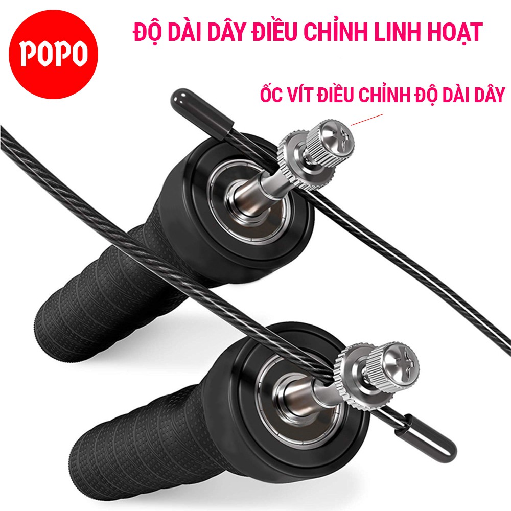 Dây nhảy thể dục lõi thép cao cấp dành cho nam và nữ, kèm các phụ kiện hỗ trợ mức lực dây nhảy giảm cân TS81 POPO