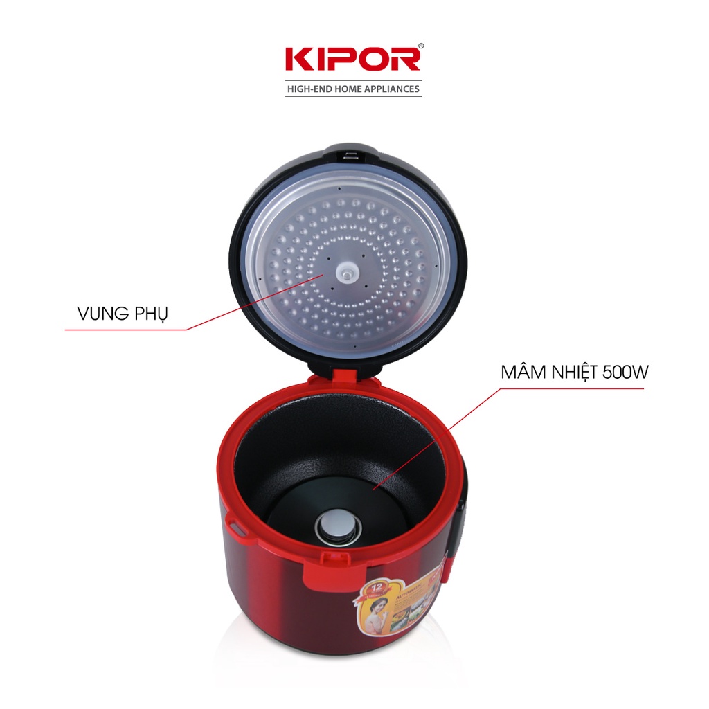 Nồi cơm điện KIPOR KP-N1512 - 1.2L - Nồi cơ chống dính TEFLON 5 lớp dầy 3mm nặng 690G - Bảo hành tại nhà 12 tháng