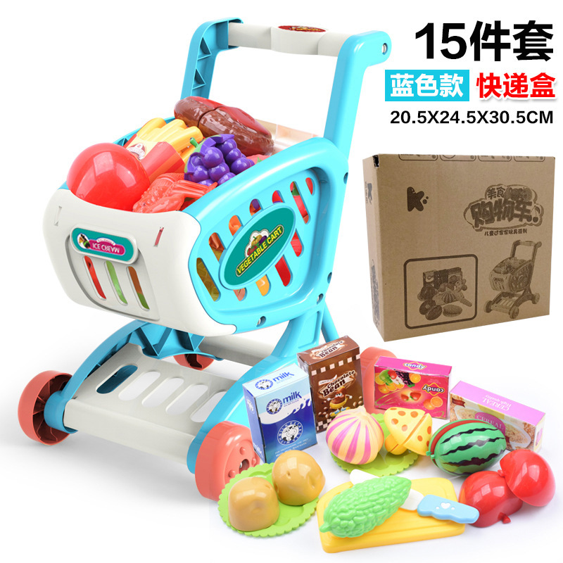 Giỏ hàng mô phỏng Xe đẩy đồ chơi Đồ chơi rau củ quả Children's Simulation Supermarket Shopping Cart Toy Trolley Fruit Vegetable Toy Pretend Play Toy 