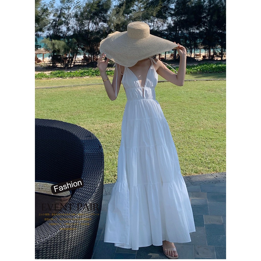 VÁY MAXI ĐẦM MAXI ĐI BIỂN MAXI TRẮNG HỞ LƯNG XẾP TẦNG ĐI BIỂN QUẢNG CHÂU | BigBuy360 - bigbuy360.vn