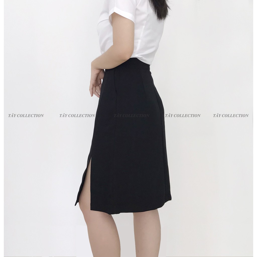 Chân váy công sở chữ A 2 lớp có túi 2 bên Tây Collection chân váy midi chữ A cao cấp thanh lịch và sang trọng
