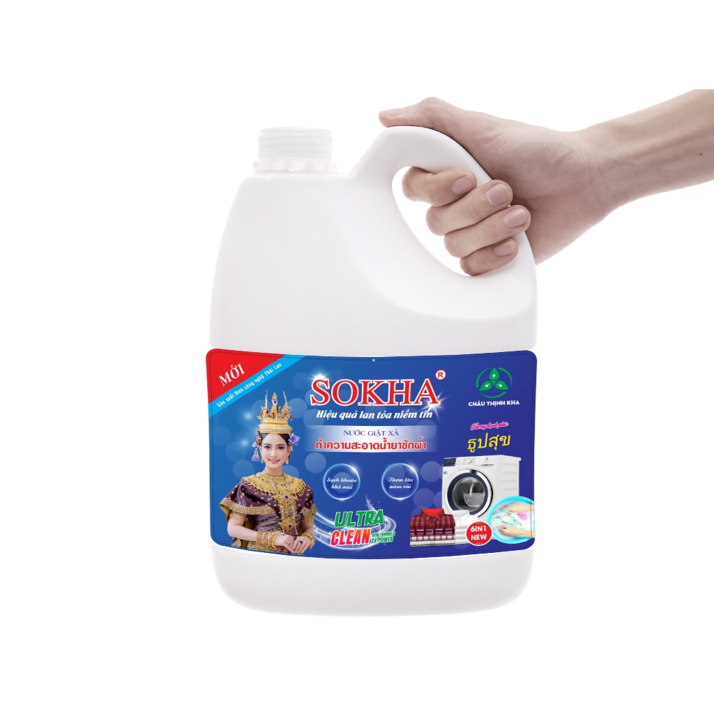 Nước giặt xả SOKHA Tẩy mạnh hương hoa 3,8kg - Công nghệ THÁI LAN - Diệt khuẩn - trắng sáng