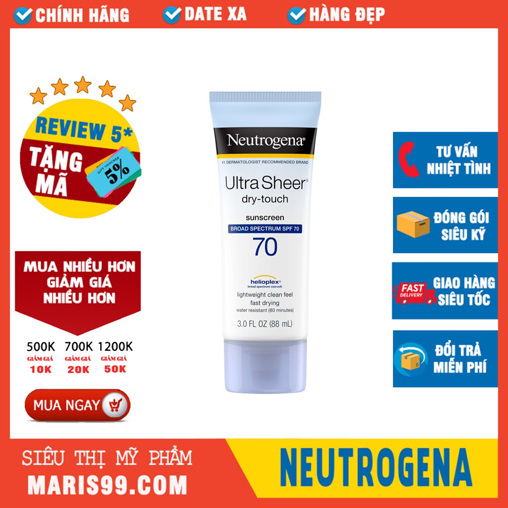 Kem Chống Nắng Neutrogena Ultra Sheer Dry Touch SPF 70 (88ml) _ NTG015CN