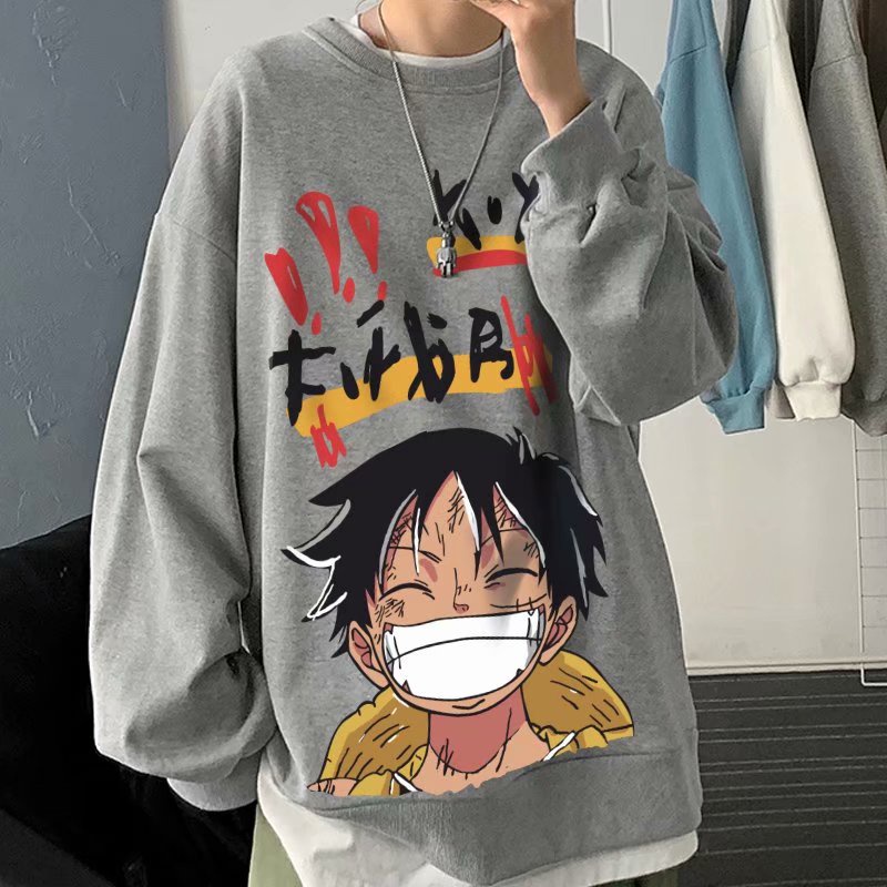 Áo Sweater Dài Tay Cổ Tròn Dáng Rộng 45kg-110kg Họa Tiết Hoạt Hình One Piece Thời Trang Mùa Thu Đông Nhiều Màu