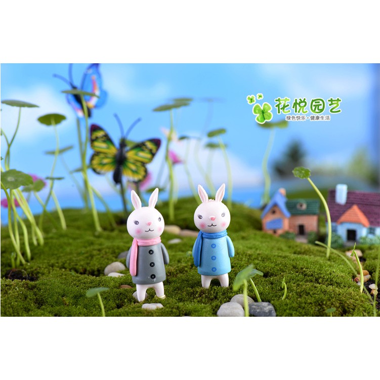 Combo 4 thỏ Line đeo khăn để trang trí tiểu cảnh, bonsai