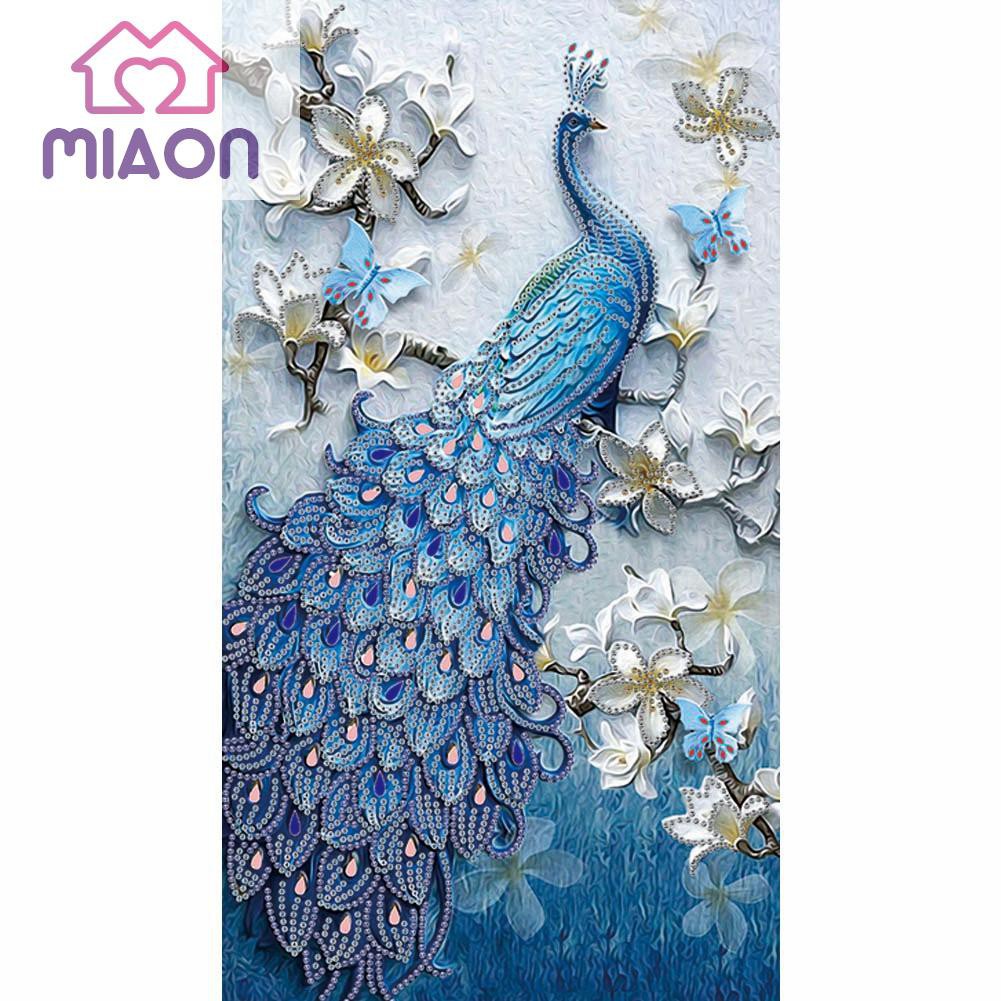 Bộ tranh đính đá 5D DIY hình con công trang trí nhà ở