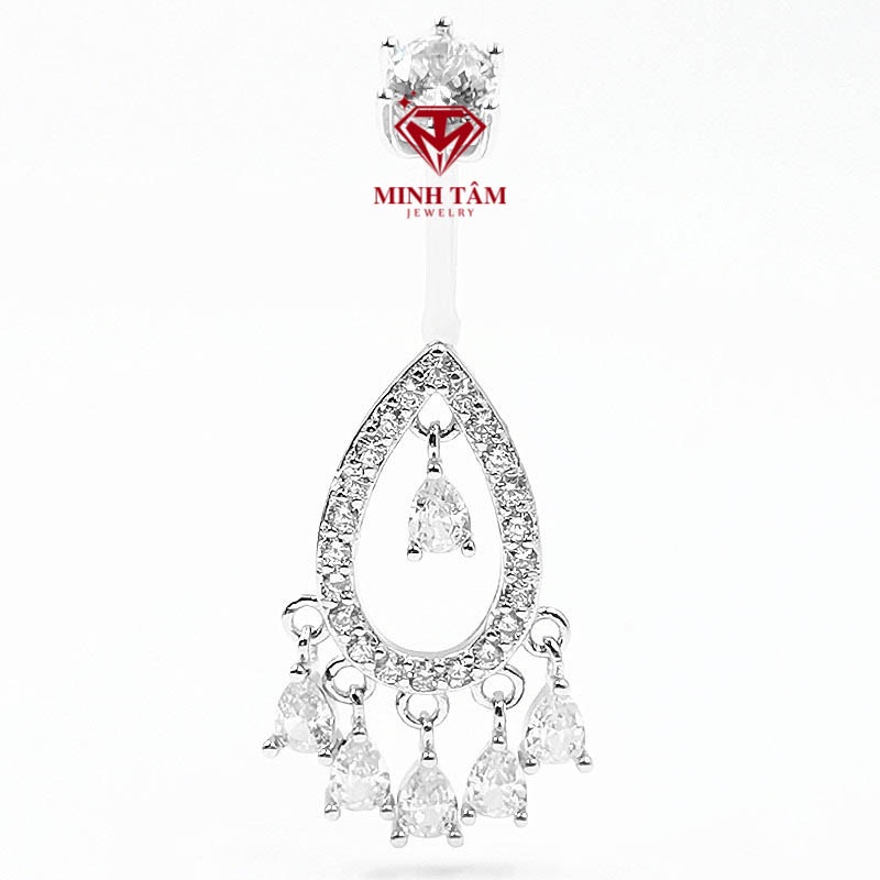 Khuyên rốn bạc 925 hình giọt nước nụ đá cao cấp-Minh Tâm Jewelry