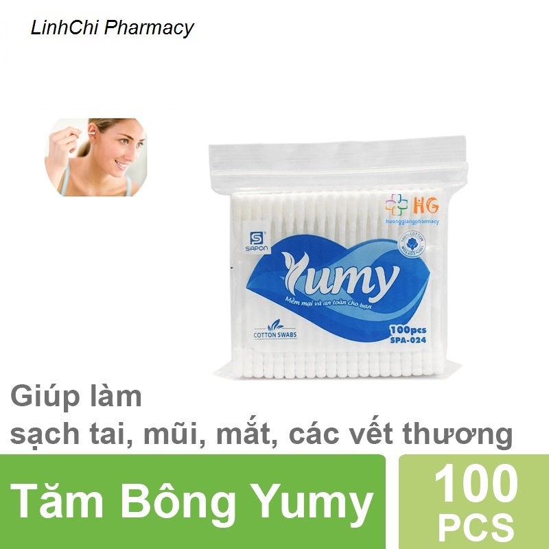 Bông ngoáy tai Yumy trẻ em, người lớ, que gỗ - LinhChi Pharmacy