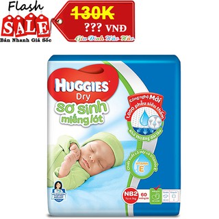 MIẾNG LÓT SƠ SINH HUGGIES DRY NEWBORN 2-60 - CHO BÉ 4-7KG - GÓI 60 MIẾNG