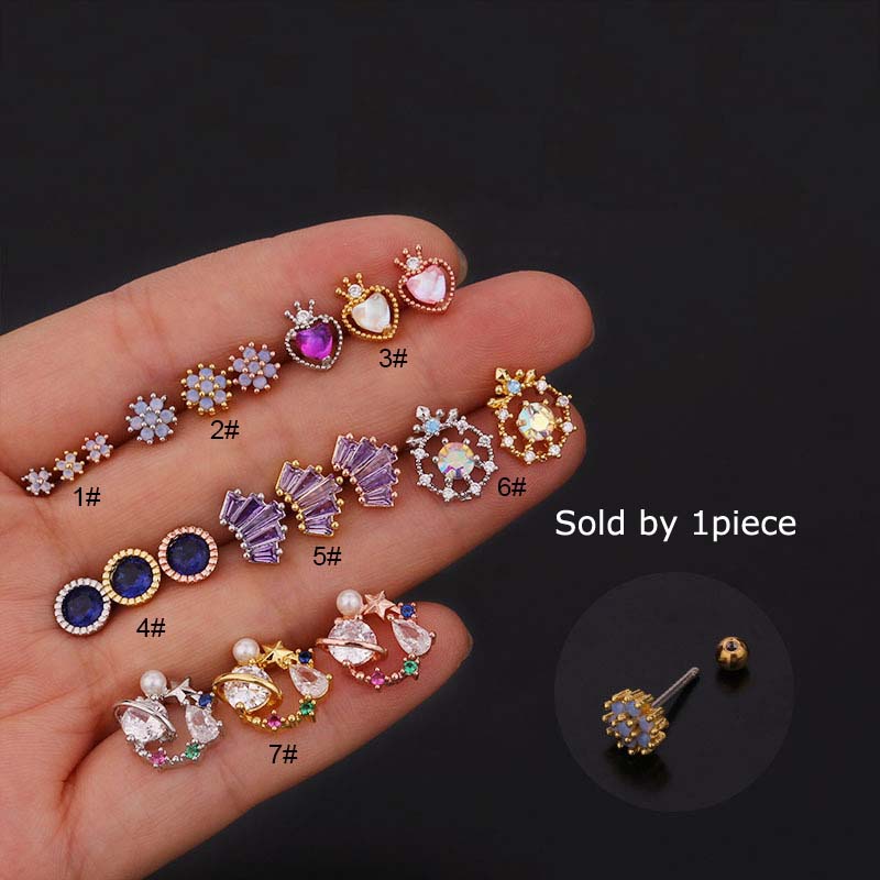 Khuyên Tai Bằng Thép Không Gỉ Đính Đá Zircon Nhiều Màu 20g