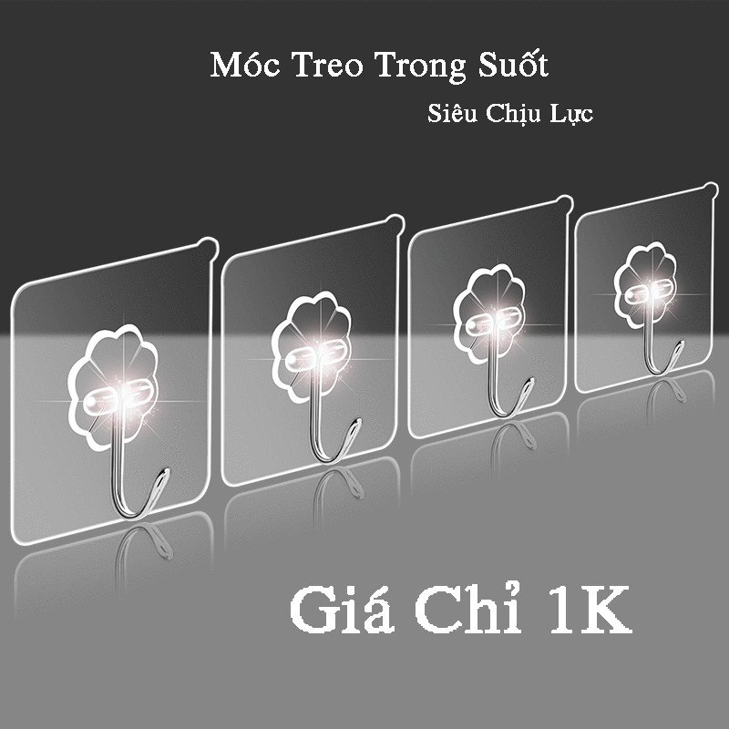 Móc dán tường siêu dính trong suốt chịu lực tốt treo tường chắc chắn 6x6cm MTT01