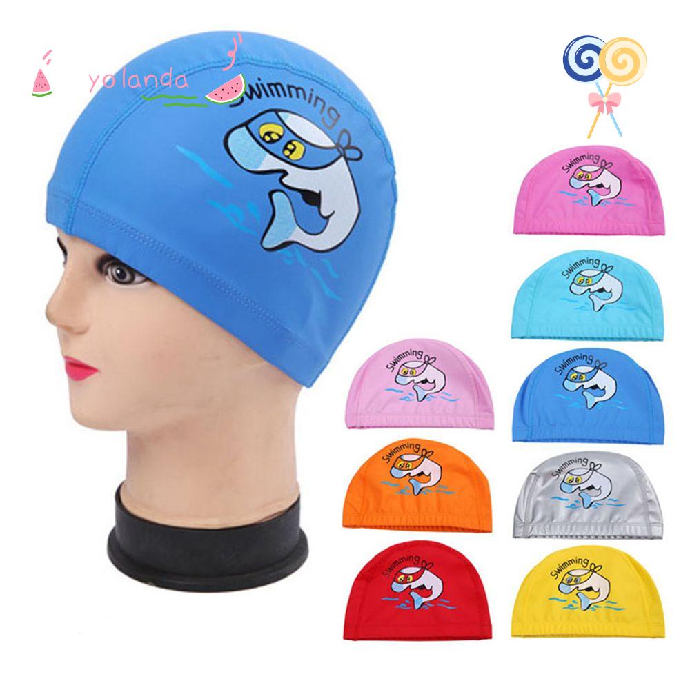 Mũ Bơi Da PU Co Giãn Thoải Mái In Hình Cá Heo Hoạt Hình Đáng Yêu Cho Bé