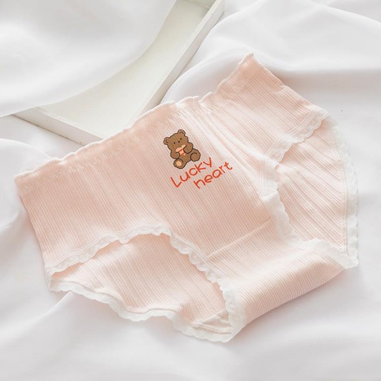 [Giá sỉ] Quần Lót Nữ Cotton Tăm Phối Viền Ren Ren Thoáng Khí Họa Tiết Gấu/Thỏ Dễ Thương 345