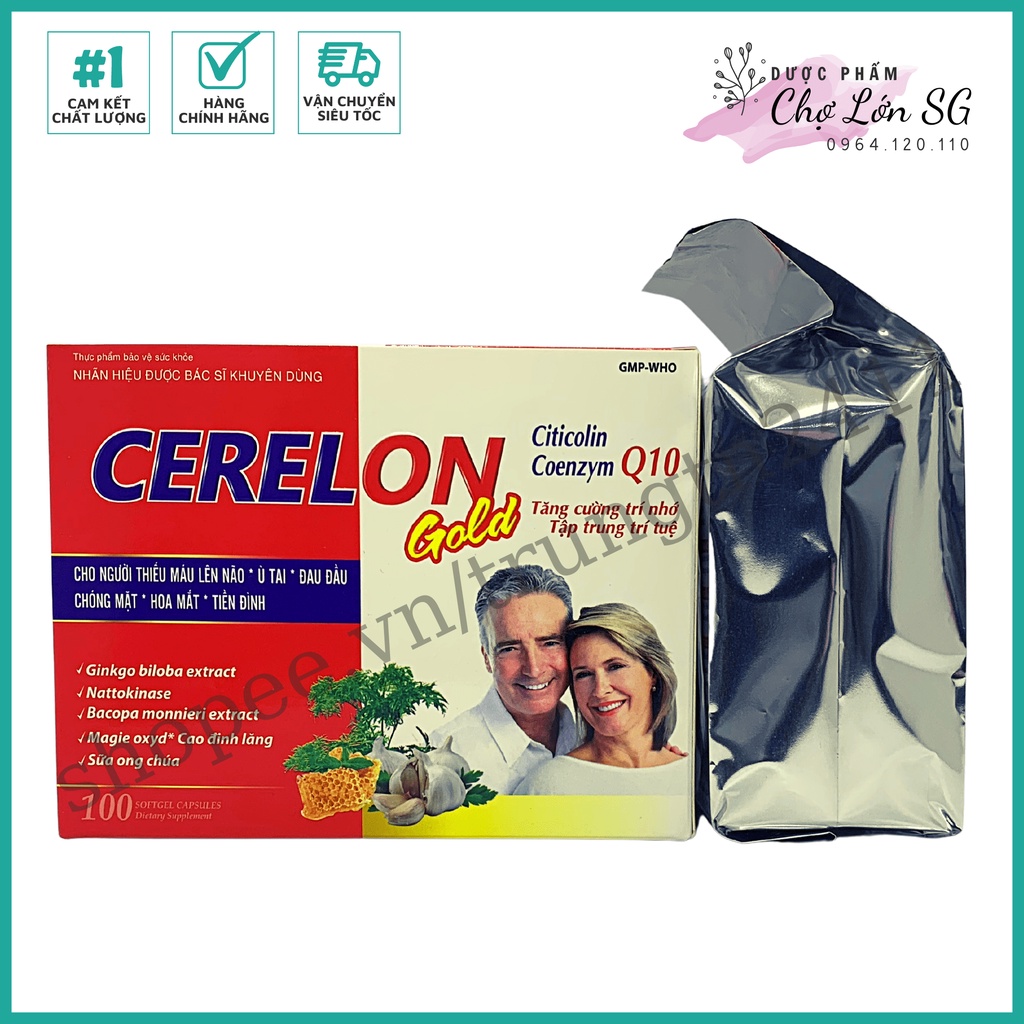 Viên uống bổ não CERELON GOLD giảm đau đầu, mất ngủ, hoa mắt chóng mặt  - Hộp 100 viên