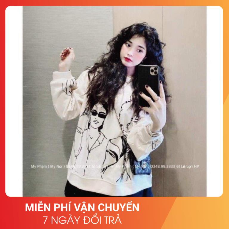 Sweater nỉ dài tay hoạ tiết hai cô gái | BigBuy360 - bigbuy360.vn