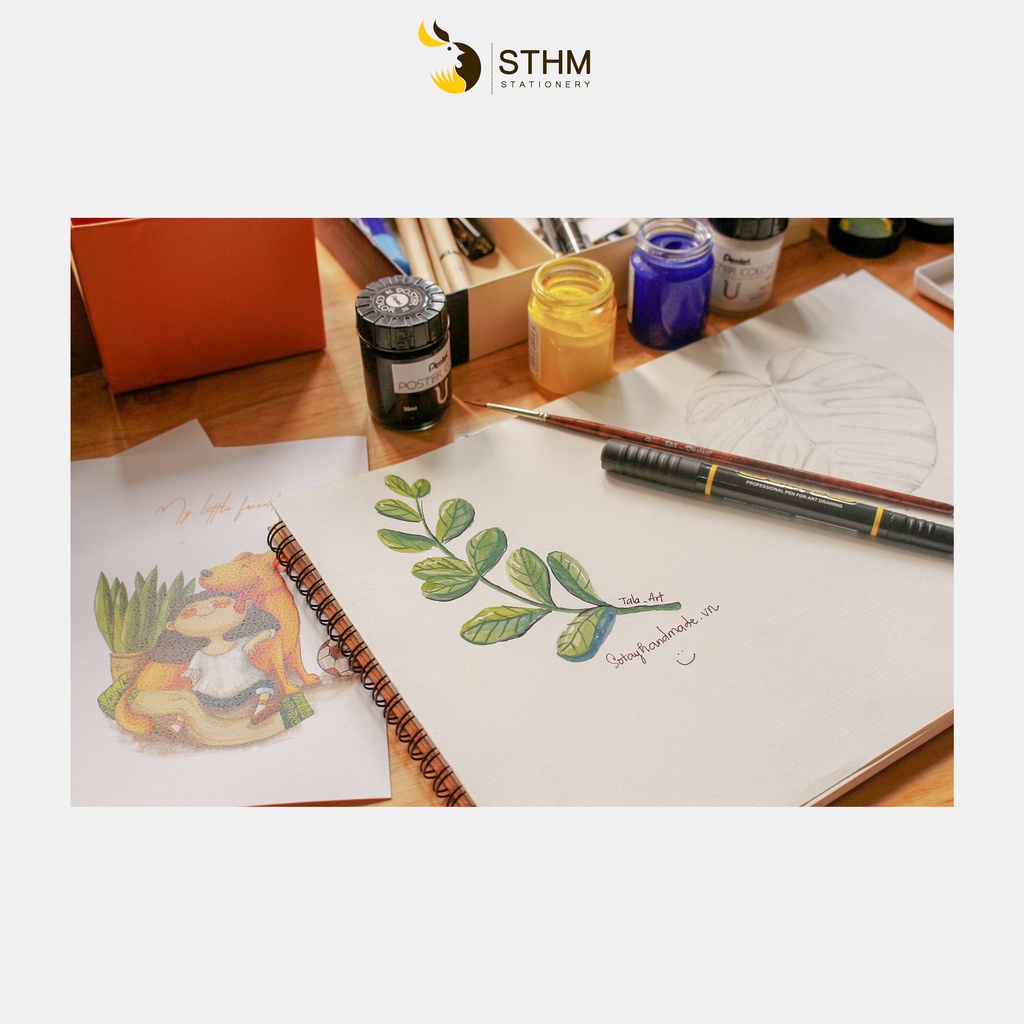 Xấp giấy vẽ màu nước - Giấy Mỹ thuật tương tự canson -  225gsm - 10 tờ - A4+ - STHM stationery