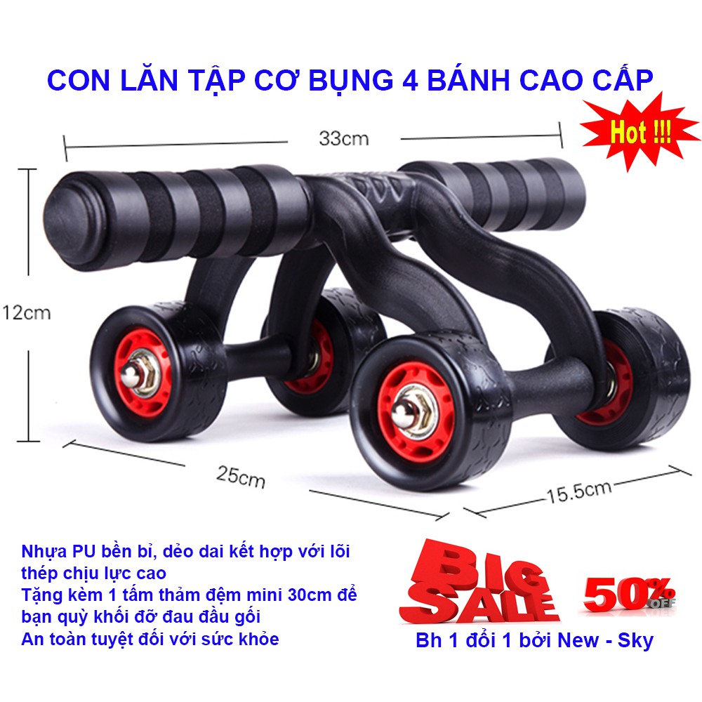 Con Lăn Tập Cơ Bụng 4 Bánh NSK-168 Mẫu Mới 2019, Giúp Giảm Mỡ Và Săn Chắc Vùng Bụng