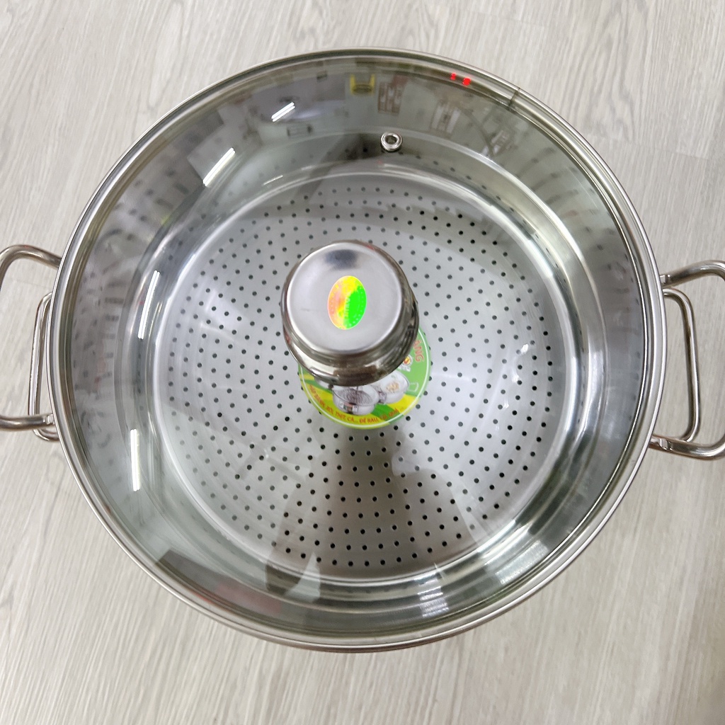 Nồi hấp inox 2 tầng nắp kiếng Tiến Thành dày dặn sử dụng được cả bếp ga và bếp từ tiện lợi sáng bóng