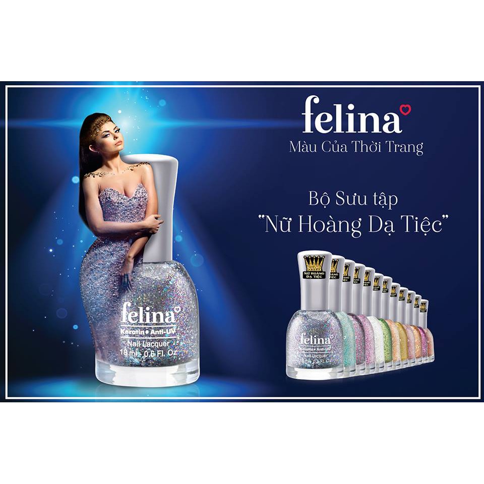 Sơn Móng Kim Tuyến Bộ Sưu Tập Nữ Hoàng Dạ Tiệc FELINA Keratin Anti UV 18ml