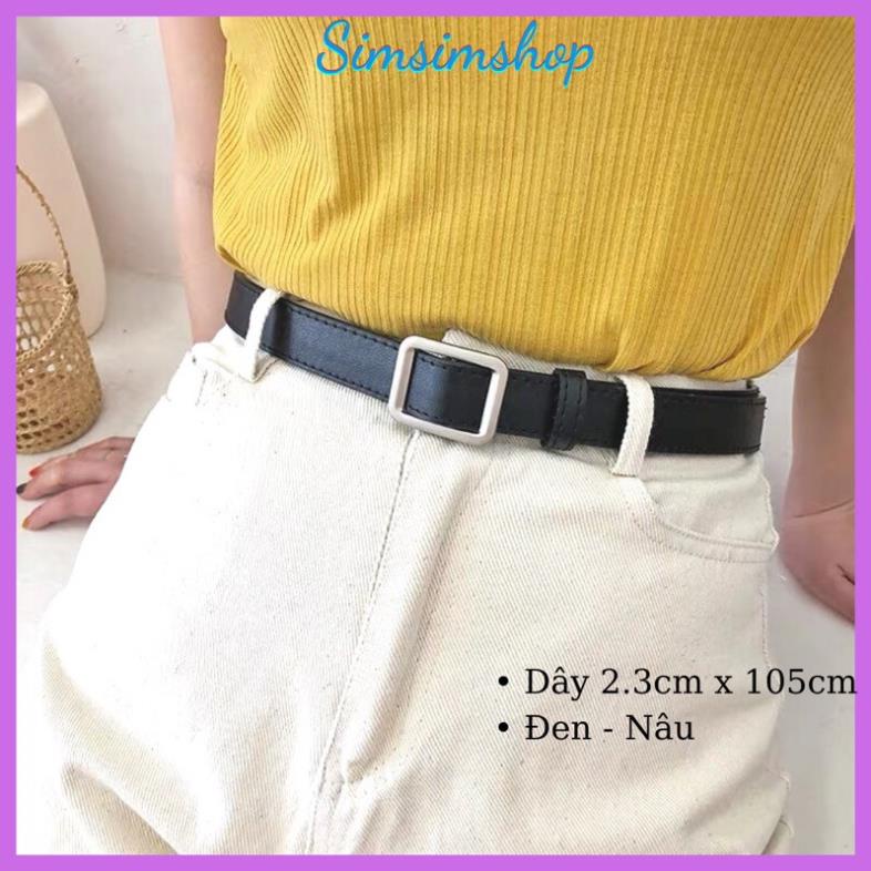 Thắt lưng vuông Chữ Nhật Nam Nữ Style Sim sim shop - Dây nịt Nam Nữ vuông da bản nhỏ 2.3cm dài 105cm Xịn